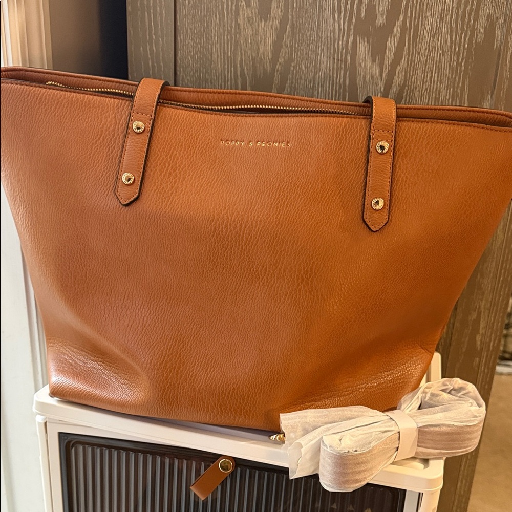 Poppy and Peonies Go Getter Tote - Cognac